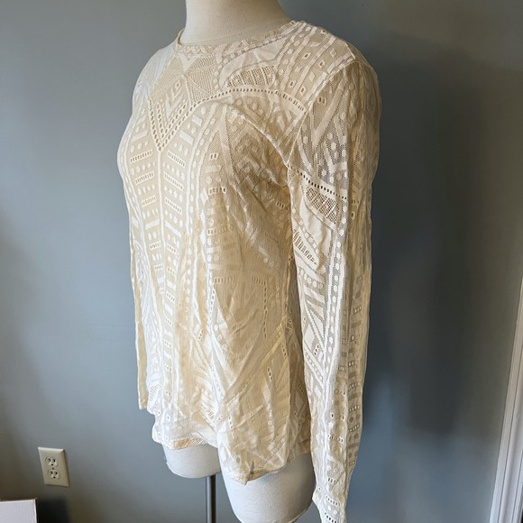 BCBG L Agda Cream Off White Lace Mesh See Through Stretch Top Shirt POSH56 - Picture 3 of 12